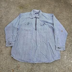 Vtg 90s FIVE BROTHER Hickory Stripe Distressed Workwear 1/4 Zip Shirt XXXL